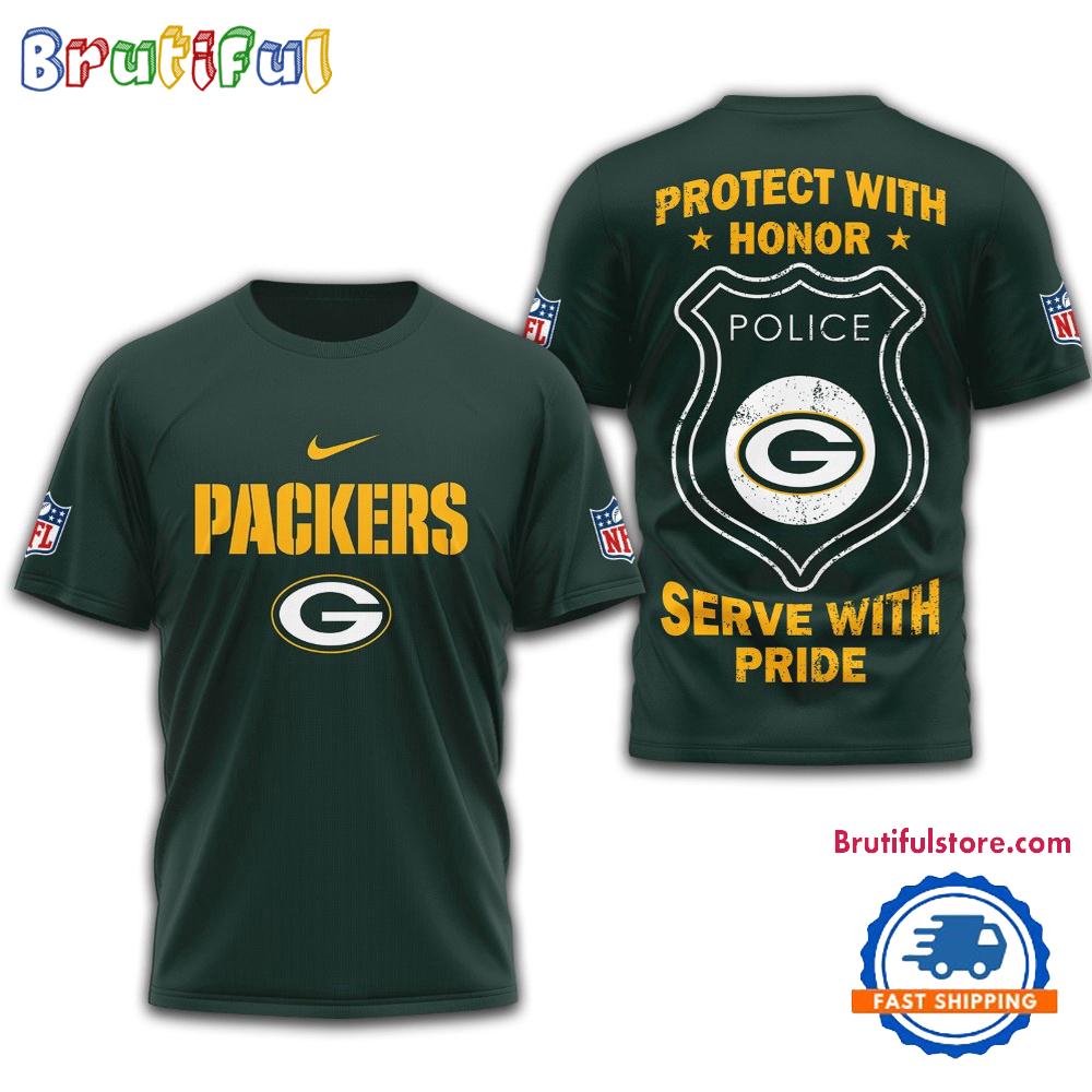 Green Bay Packers Protech With Honor Police Serve With Pride 3D Shirt