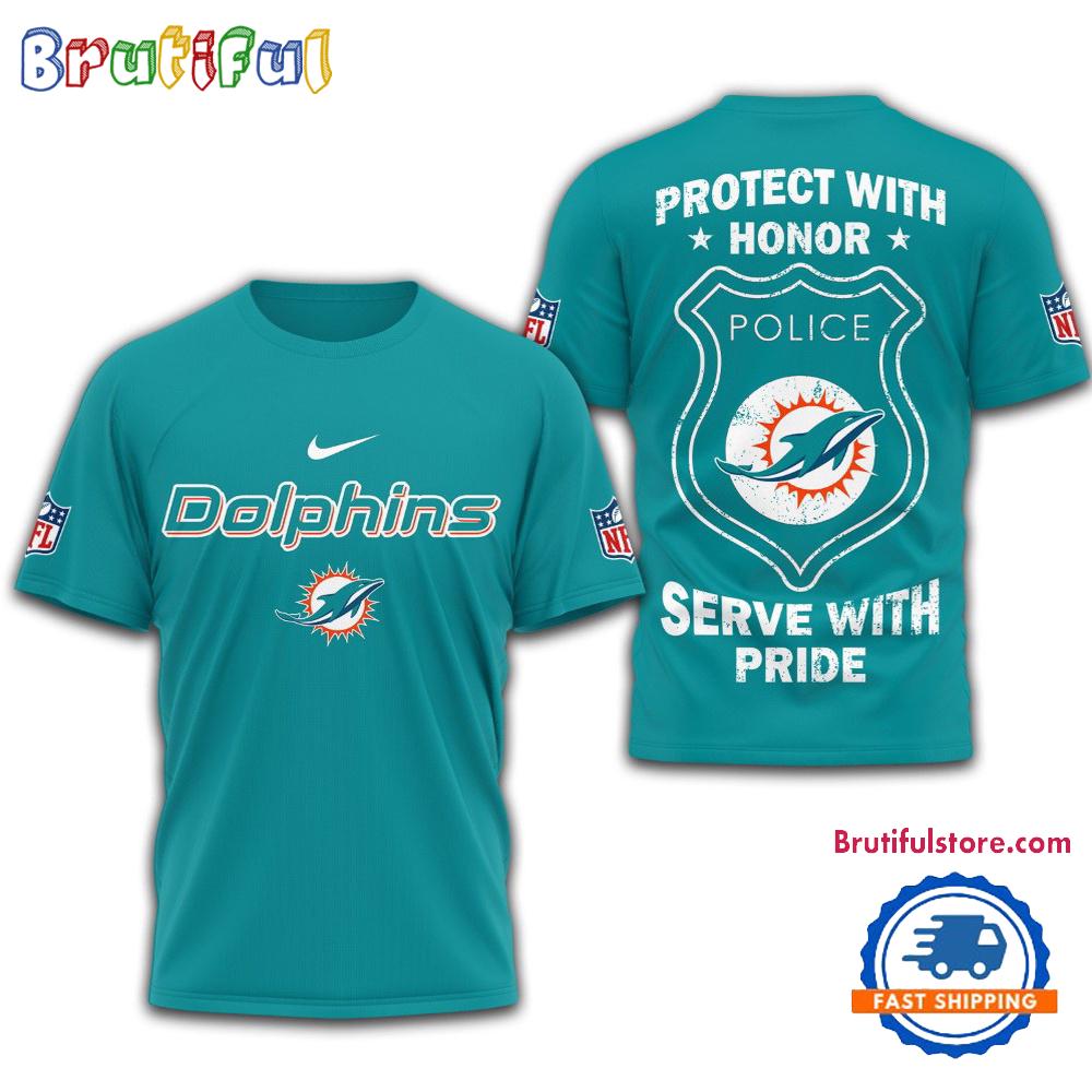 Miami Dolphins Protech With Honor Police Serve With Pride 3D Shirt