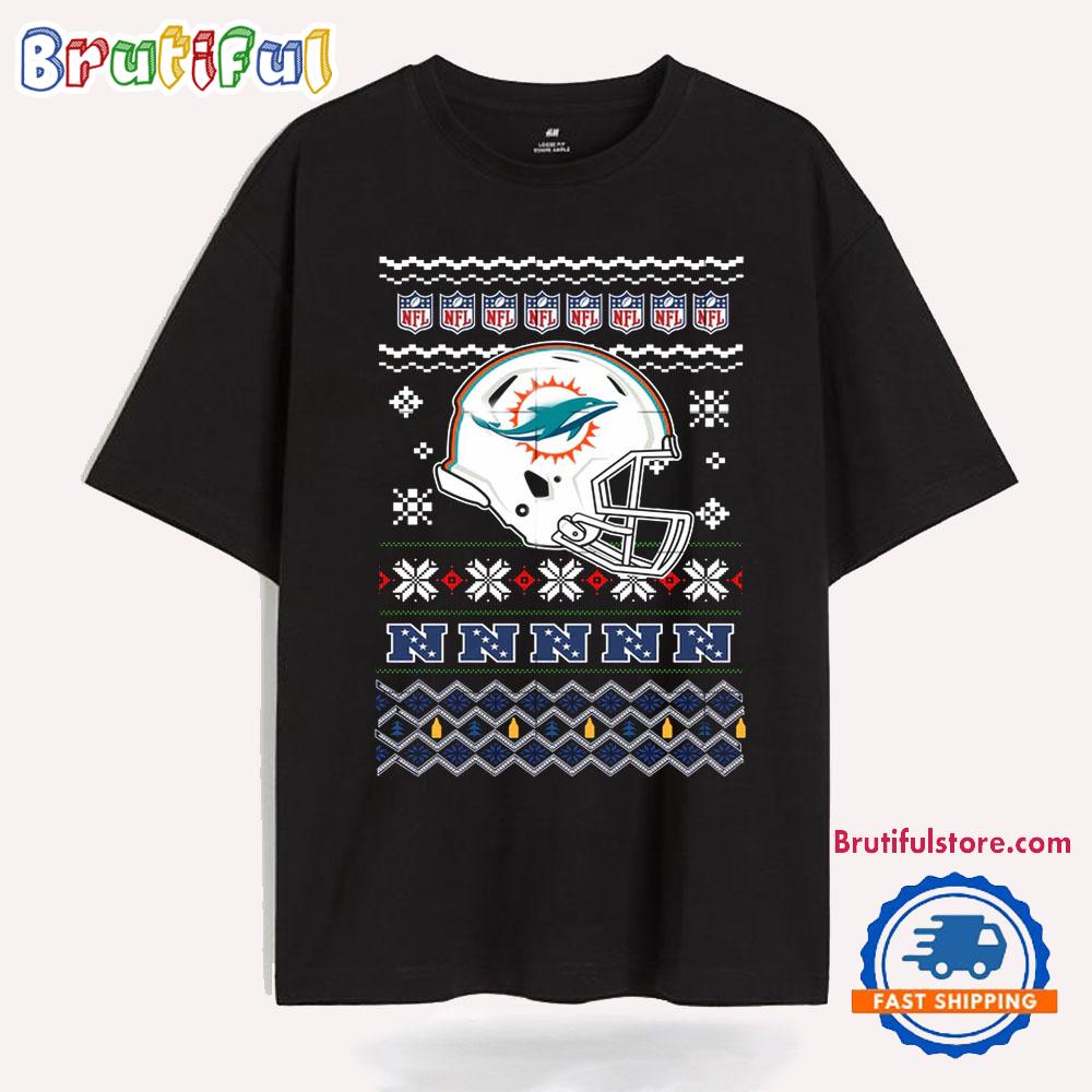 Miami Dolphins Football Logo Team Helmet Merry Chritmas 2024 T Shirt