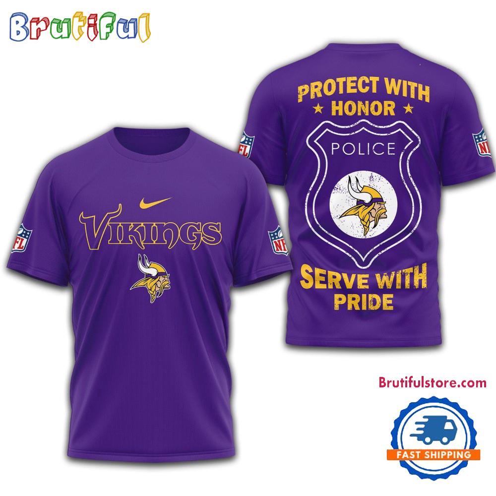 Minnesota Vikings Protech With Honor Police Serve With Pride 3D Shirt