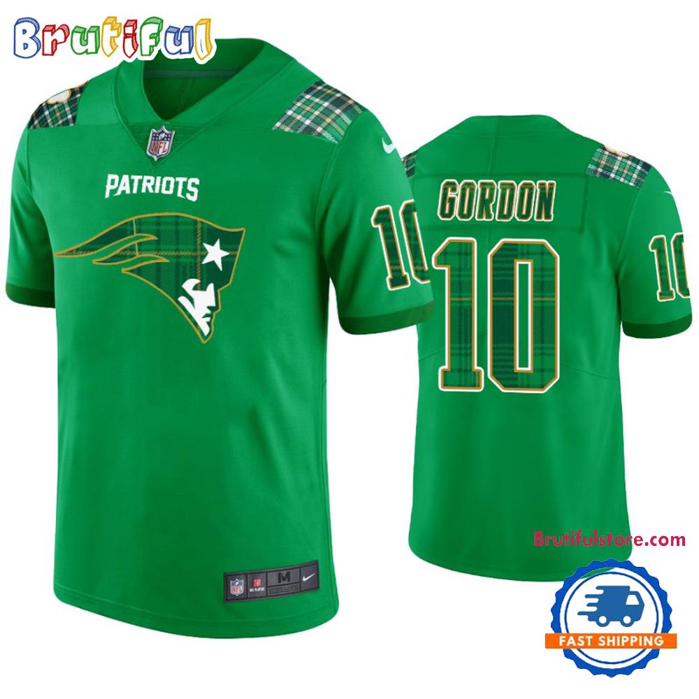 New England Patriots #10 Josh Gordon Jersey St. Patricks Day Kelly Green Lucky Football Jersey