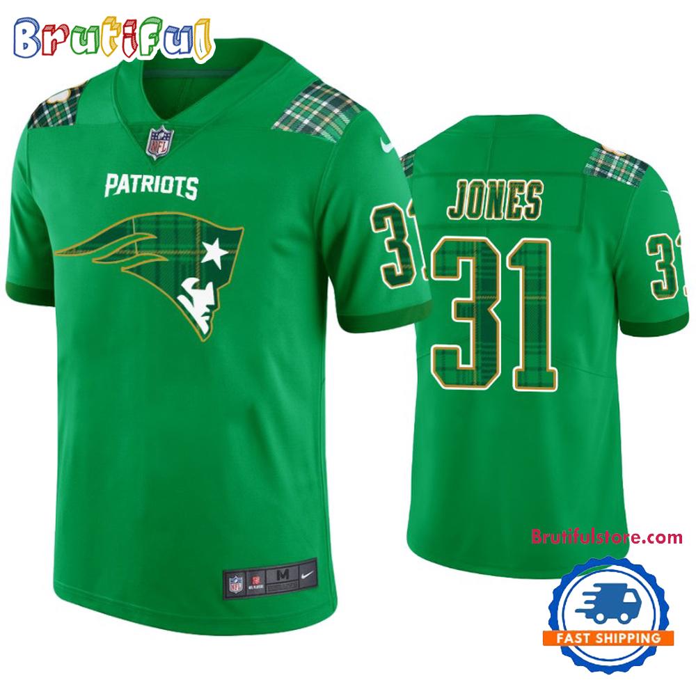 New England Patriots #31 Jonathan Jones Jersey St. Patricks Day Kelly Green Lucky Football Jersey