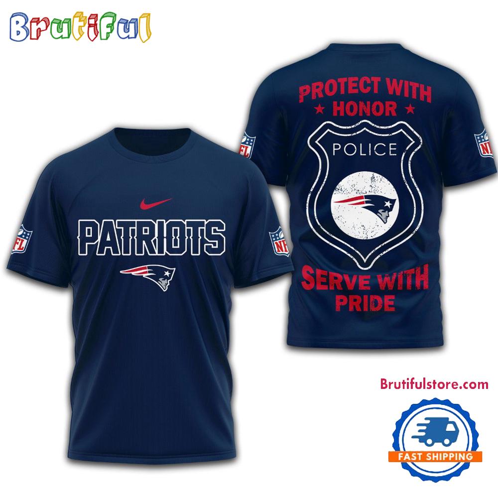New England Patriots Protech With Honor Police Serve With Pride 3D Shirt