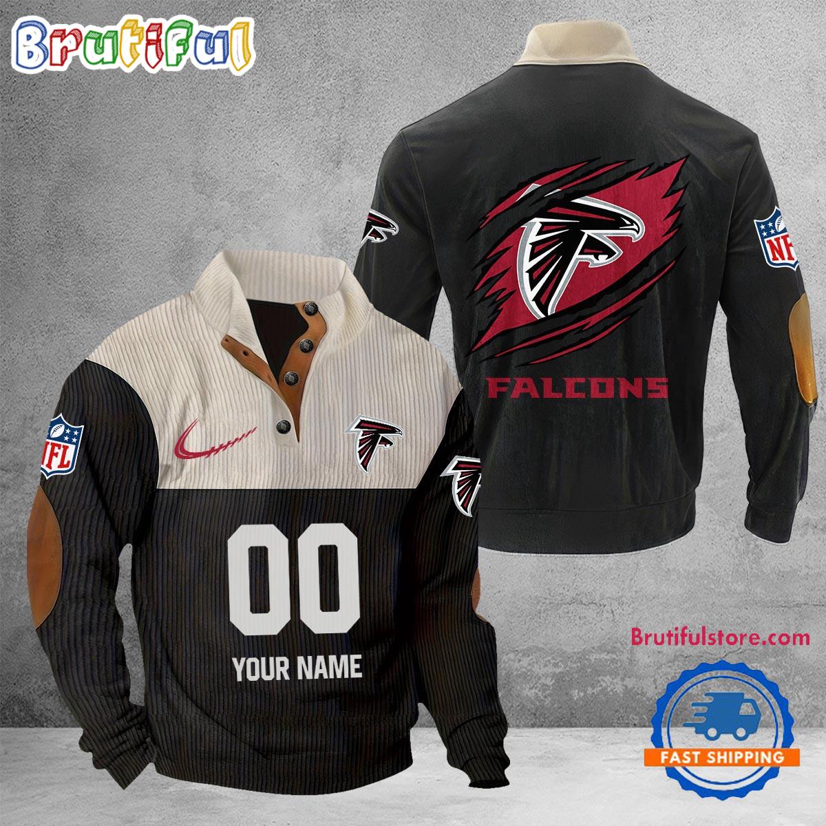 NFL Atlanta Falcons Football Team Custom Name And Number Buttoned Collar Sweatshirt