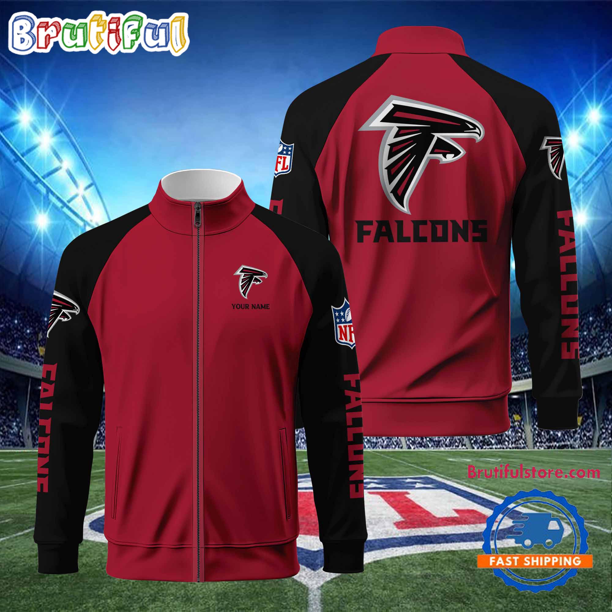 NFL Atlanta Falcons Football Team Custom Name Standing Neck Zipper Jacket
