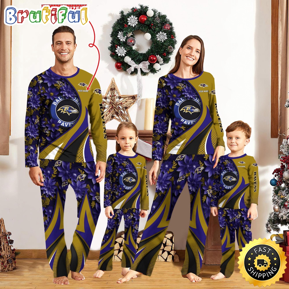 NFL Baltimore Ravens Pajamas Flower For Family Custom Name Pajamas