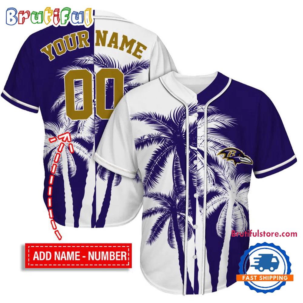 NFL Baltimore Ravens Palm Trees Pattern Summer Personalized Baseball Jersey