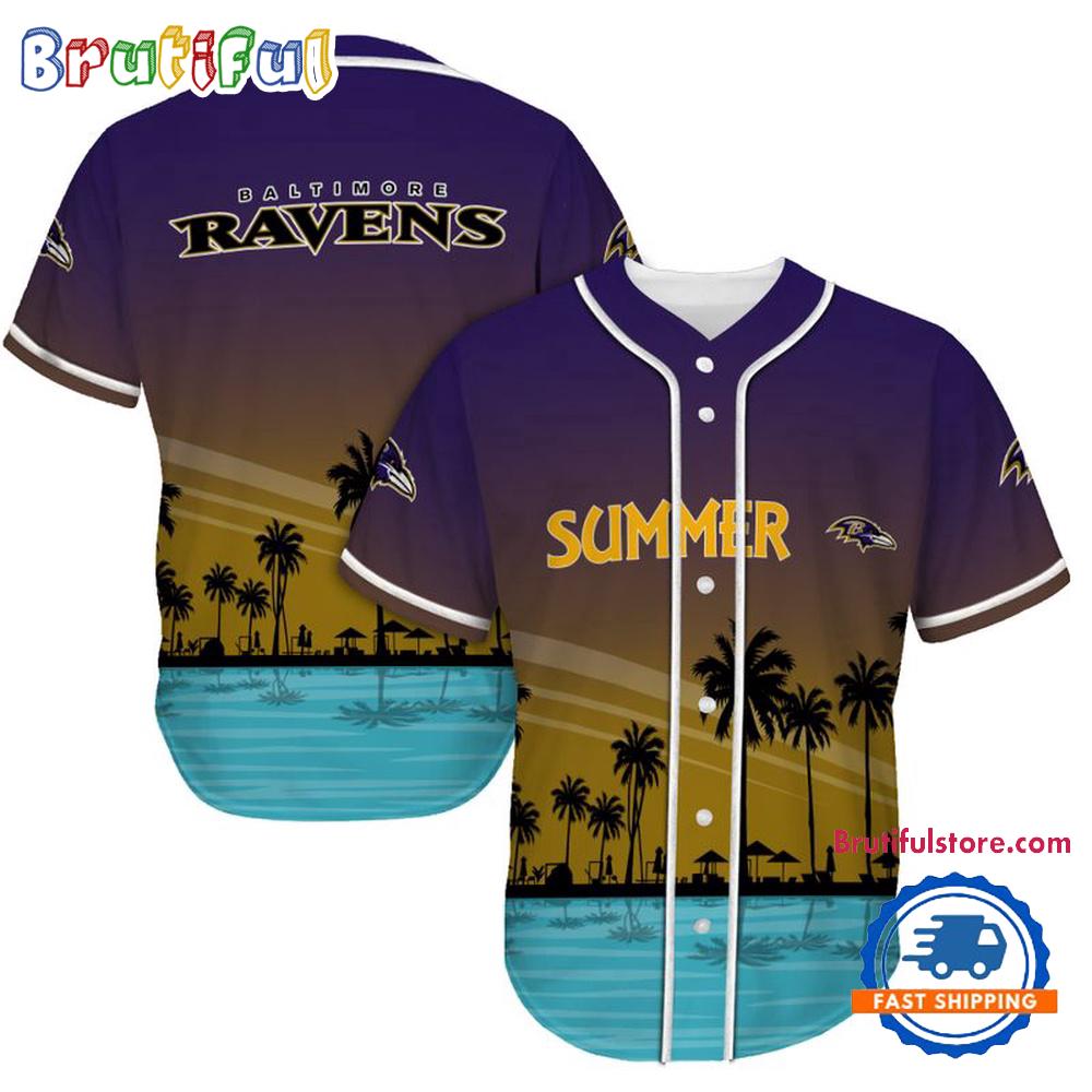 NFL Baltimore Ravens Palm Trees Summer On The Beach Baseball Jersey
