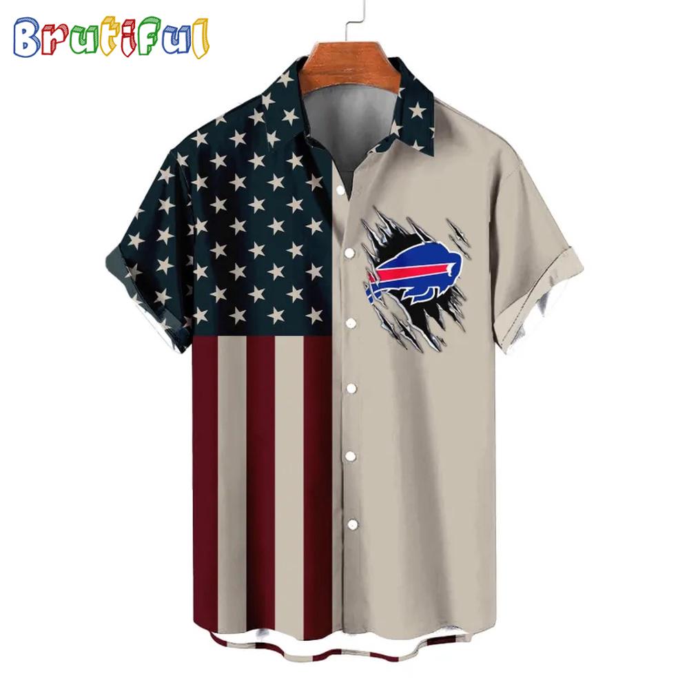 NFL Buffalo Bills American Flag Summer Button Hawaiian Shirt
