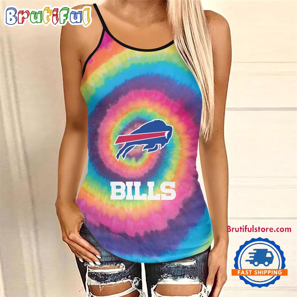 NFL Buffalo Bills Rainbow Pattern Summer Women's Criss Cross Tank Top