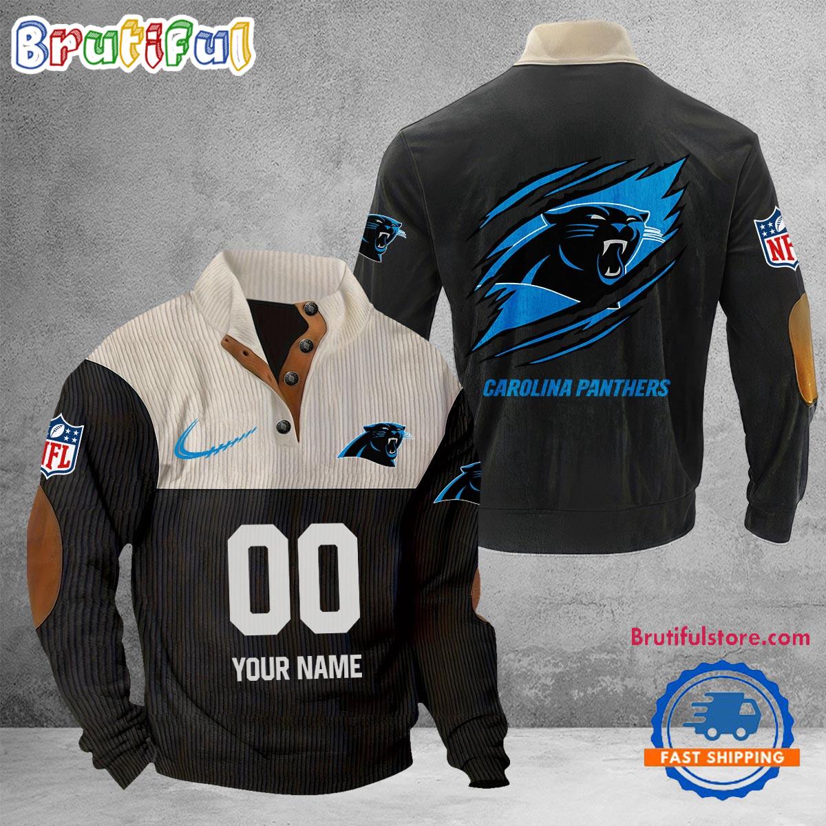 NFL Carolina Panthers Football Team Custom Name And Number Buttoned Collar Sweatshirt