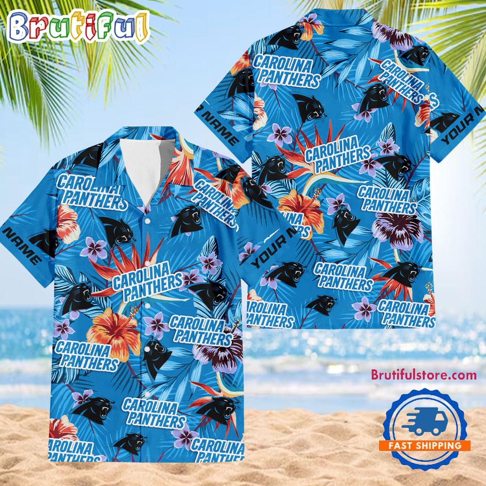 NFL Carolina Panthers Football Team Flower Summer Design Hawaiian Button Shirt