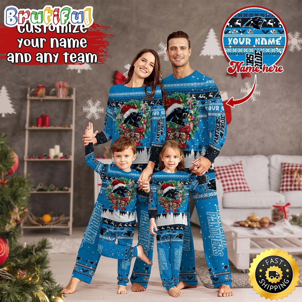 NFL Carolina Panthers Pajamas Christmas For Family Custom Name Pajamas