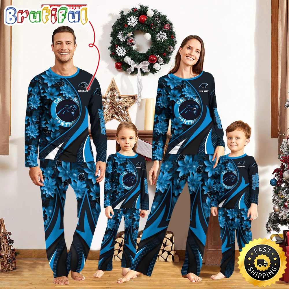 NFL Carolina Panthers Pajamas Flower For Family Custom Name Pajamas