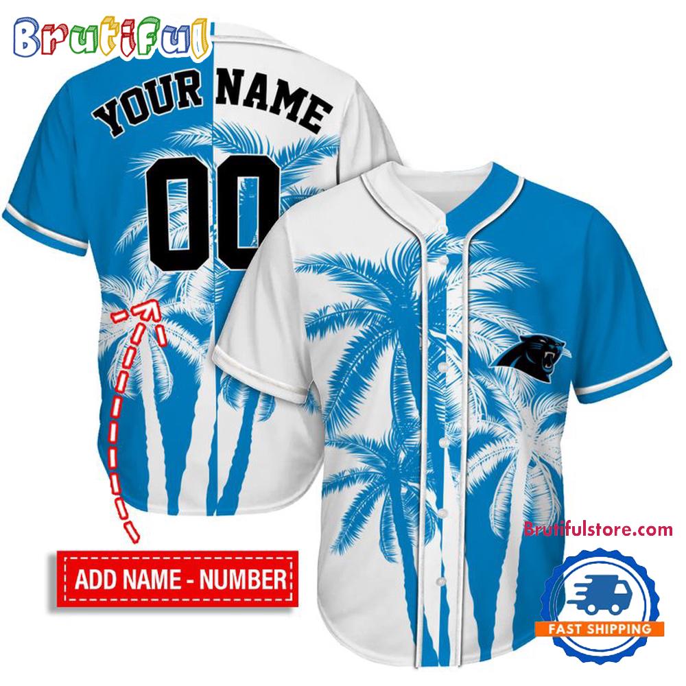 NFL Carolina Panthers Palm Trees Pattern Summer Personalized Baseball Jersey