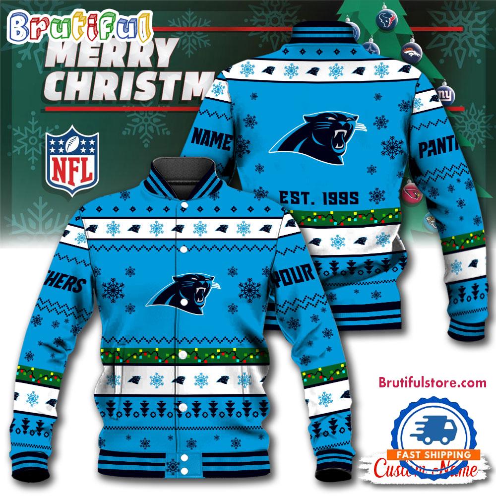 NFL Carolina Panthers Snow Xmas Tree Christmas Custom Baseball Jacket