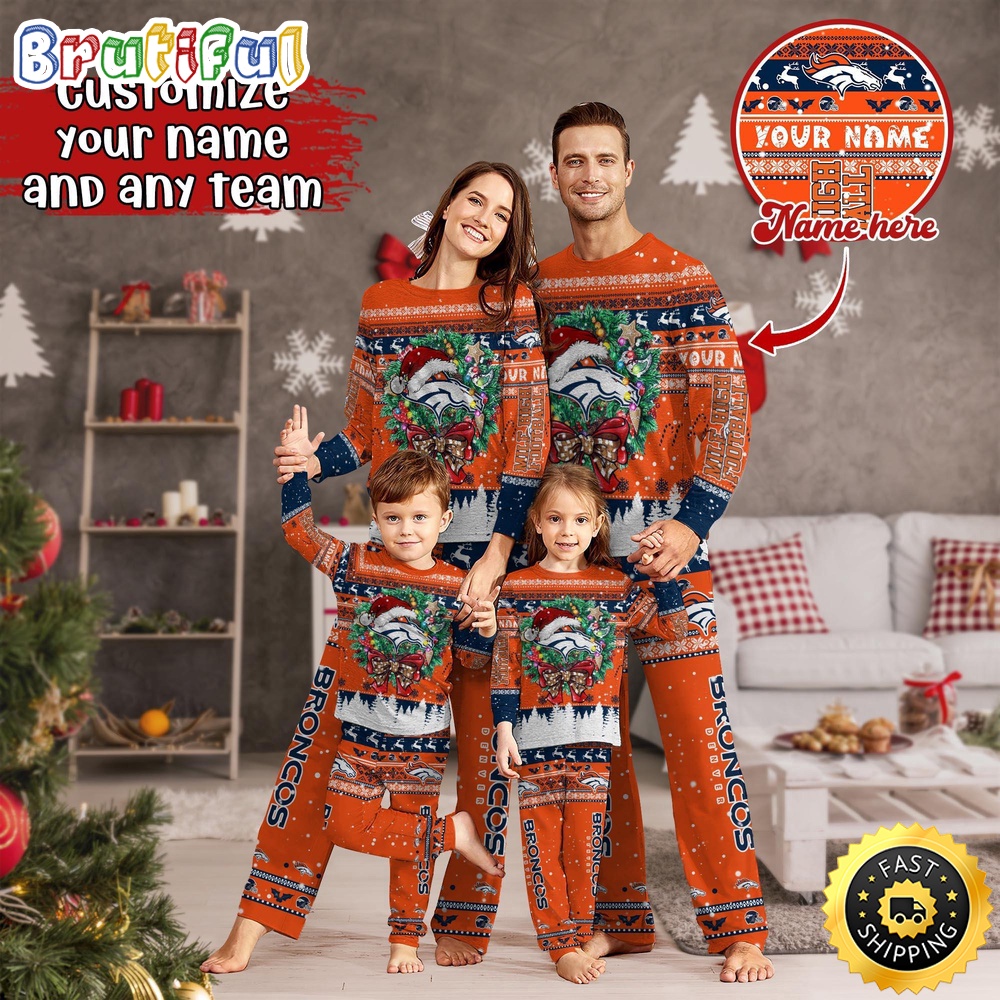 NFL Denver Broncos Pajamas Christmas For Family Custom Name Pajamas