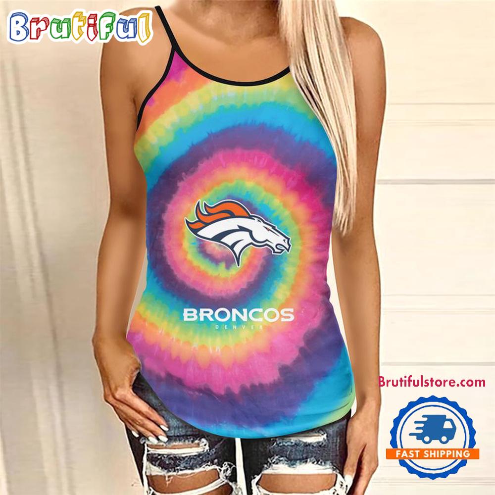 NFL Denver Broncos Rainbow Pattern Summer Women's Criss Cross Tank Top