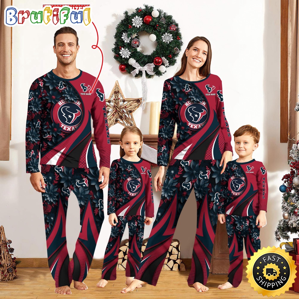 NFL Houston Texans Pajamas Flower For Family Custom Name Pajamas