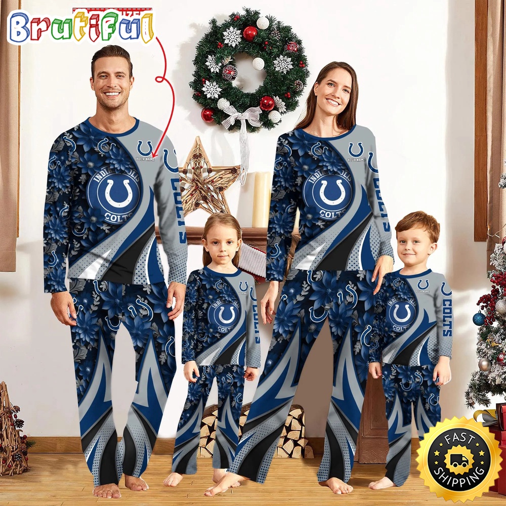 NFL Indianapolis Colts Pajamas Flower For Family Custom Name Pajamas