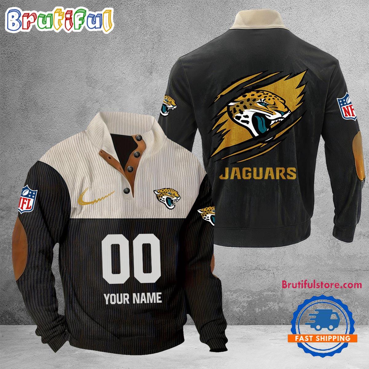 NFL Jacksonville Jaguars Football Team Custom Name And Number Buttoned Collar Sweatshirt