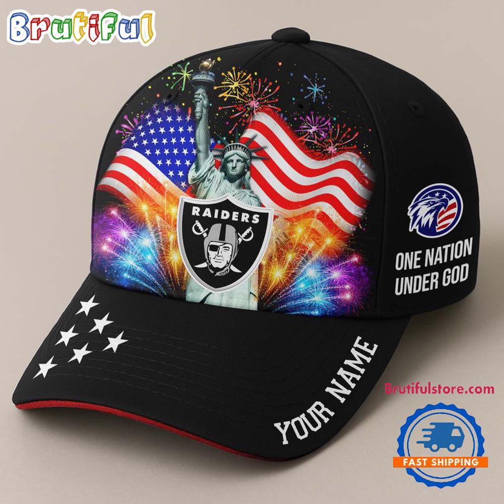 NFL Las Vegas Raiders One Nation Under God Happy Independence Day Custom Classic Cap