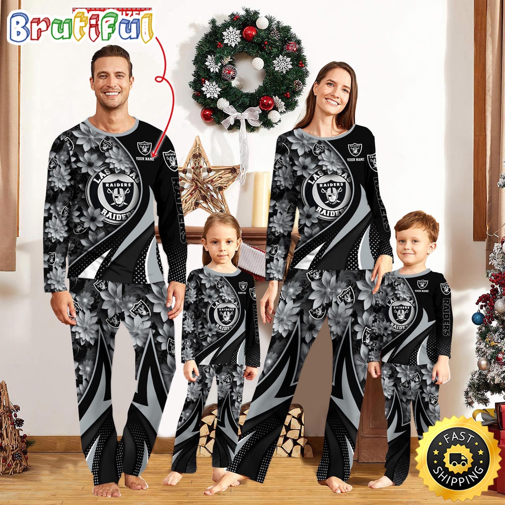 NFL Las Vegas Raiders Pajamas Flower For Family Custom Name Pajamas
