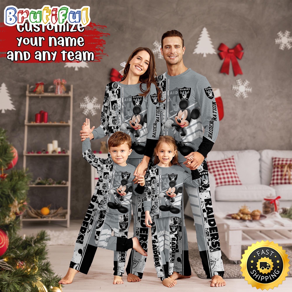 NFL Las Vegas Raiders Pajamas Mickey Mouse For Family Custom Name Pajamas