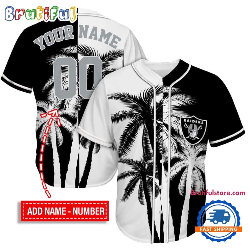 NFL Las Vegas Raiders Palm Trees Pattern Summer Personalized Baseball Jersey