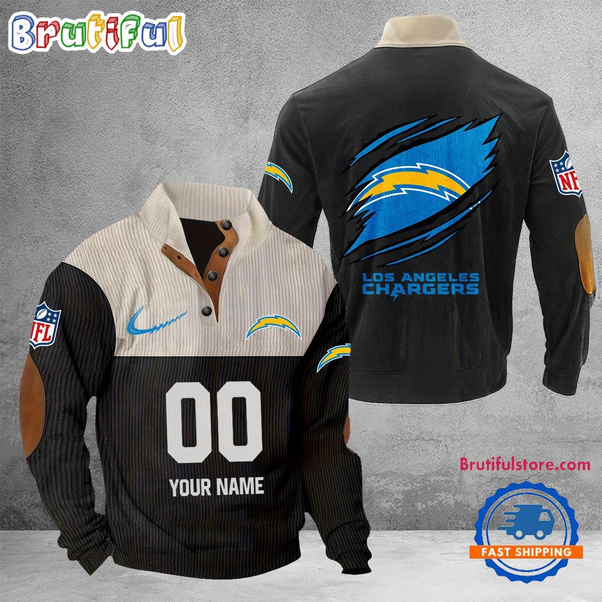 NFL Los Angeles Chargers Football Team Custom Name And Number Buttoned Collar Sweatshirt