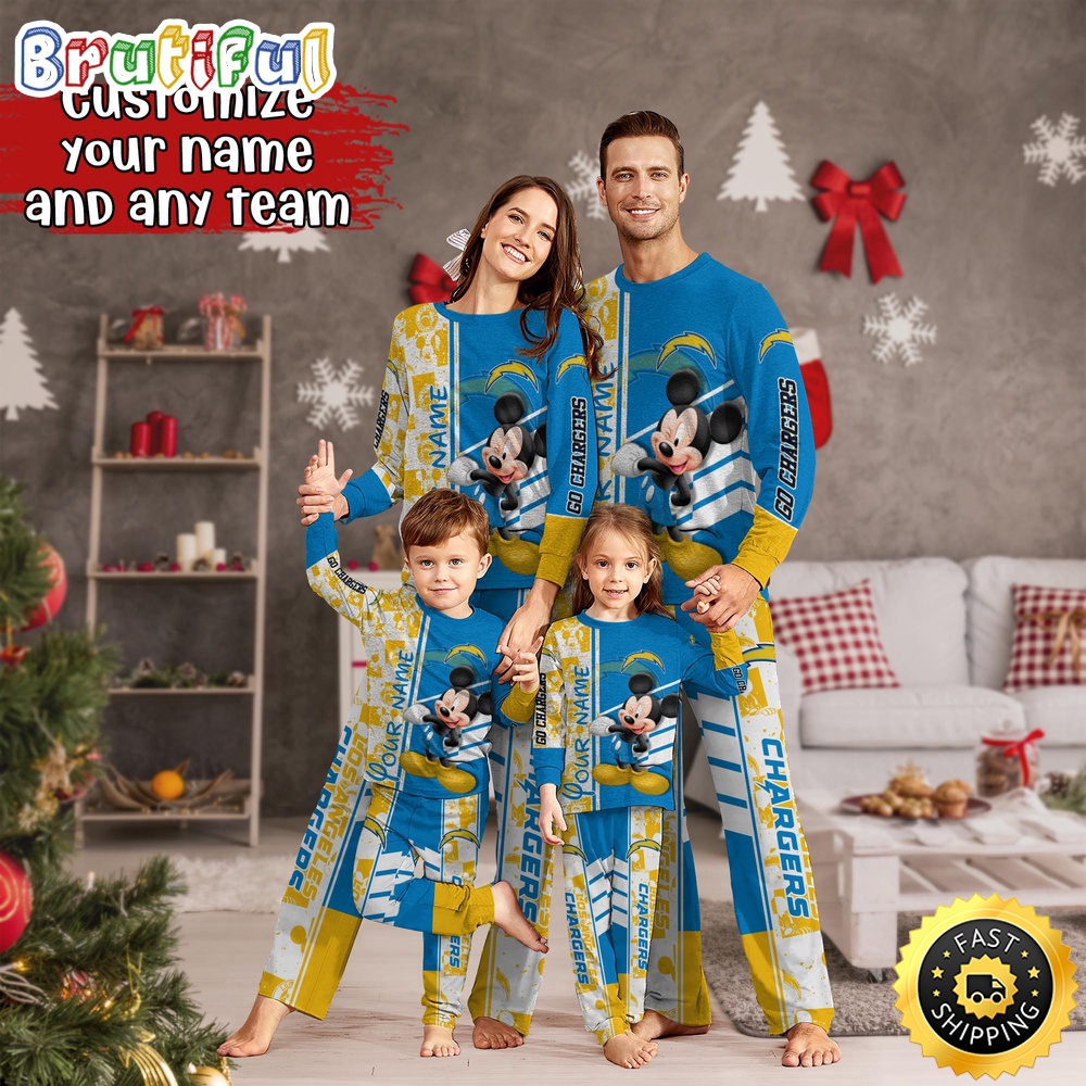 NFL Los Angeles Chargers Pajamas Mickey Mouse For Family Custom Name Pajamas