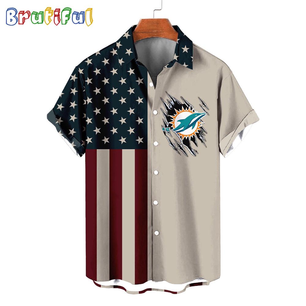 NFL Miami Dolphins American Flag Summer Button Hawaiian Shirt