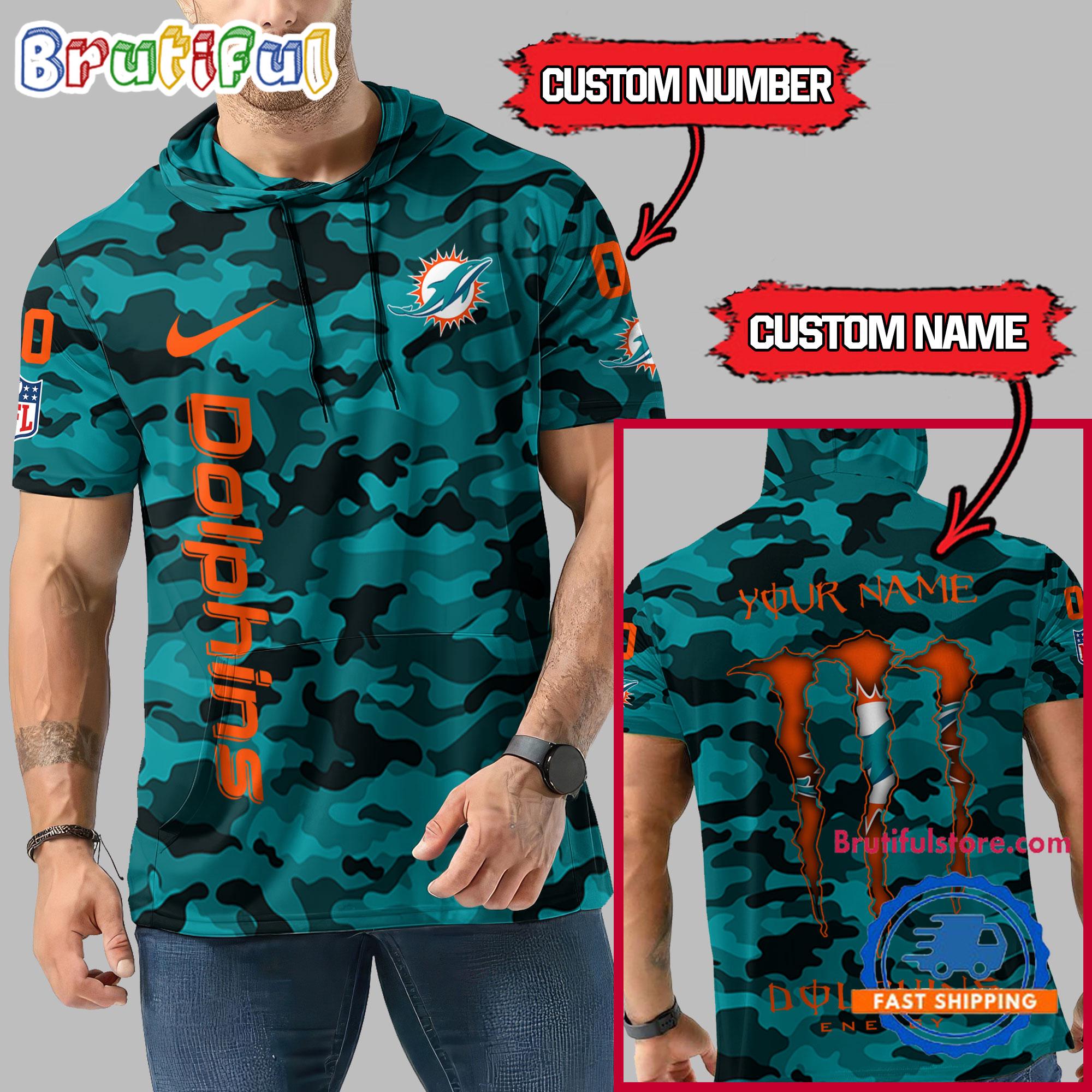 NFL Miami Dolphins Custom Name Camo Sleeveless Hoodie Design