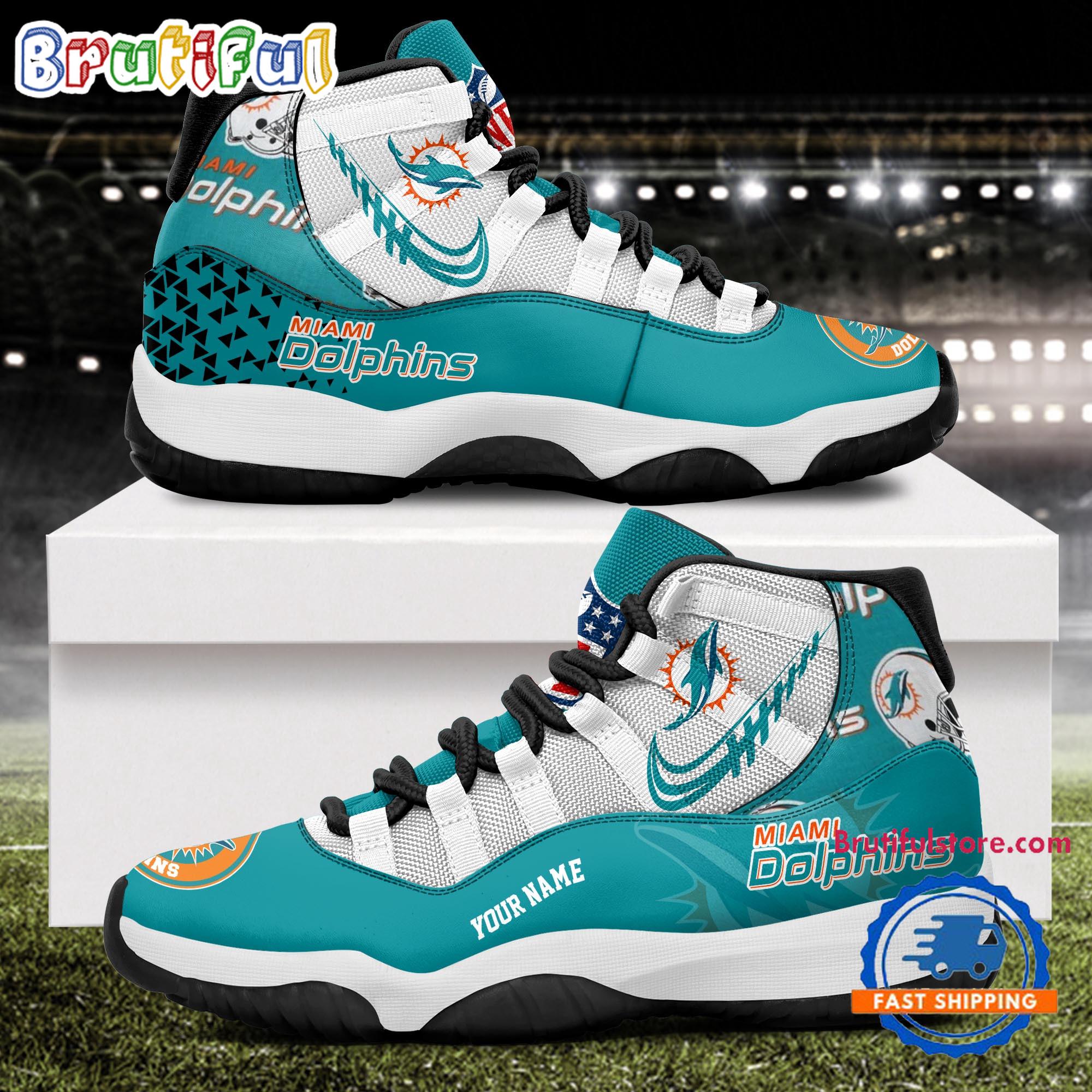 NFL Miami Dolphins Football Team Custom Air Jordan 11 Shoes