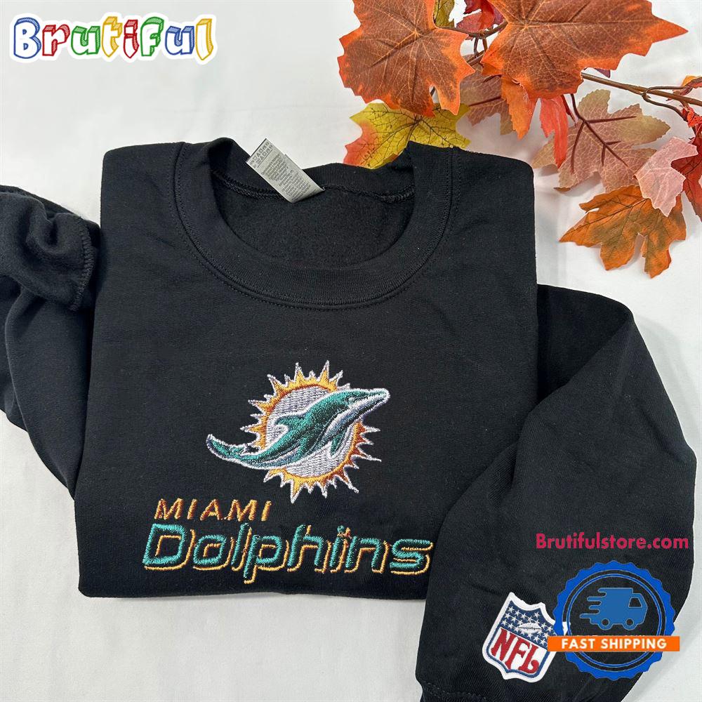 NFL Miami Dolphins Logo Team Football Embroidered Sweatshirts, Football Embroidered Sweatshirt