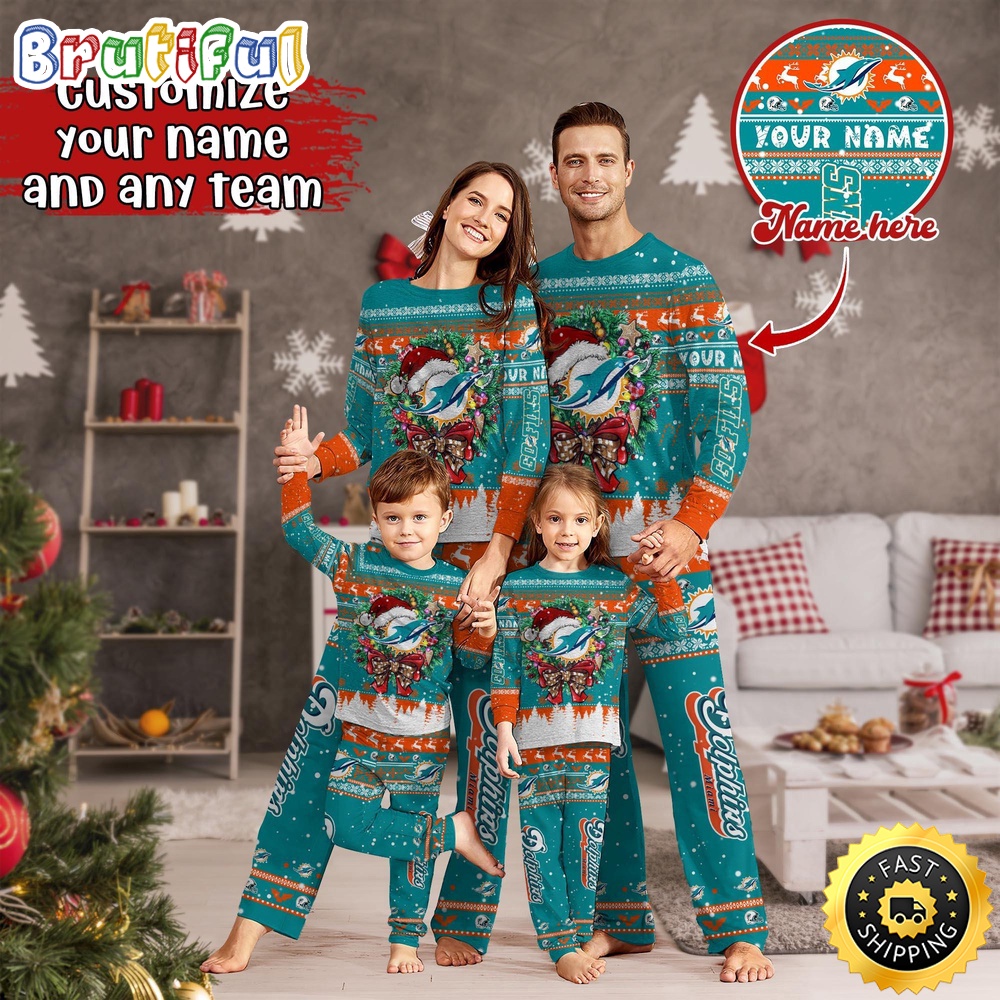 NFL Miami Dolphins Pajamas Christmas For Family Custom Name Pajamas
