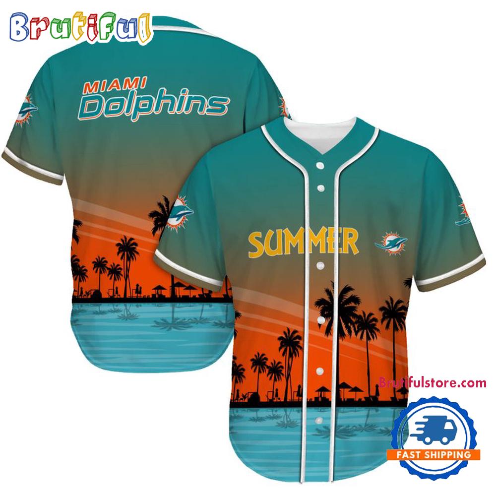 NFL Miami Dolphins Palm Trees Summer On The Beach Baseball Jersey