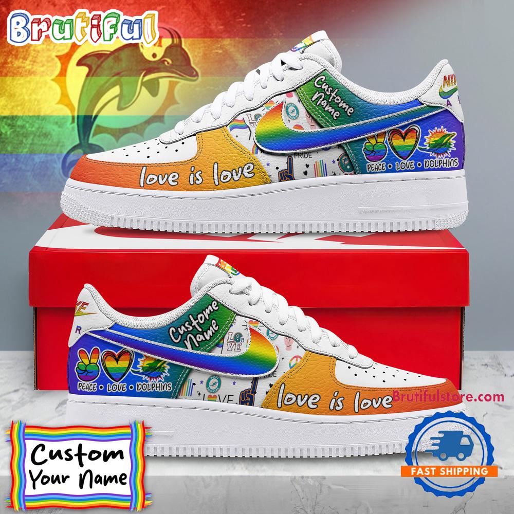 NFL Miami Dolphins Pride Peace Love Lions Custom Air Force 1 Shoes Sneaker