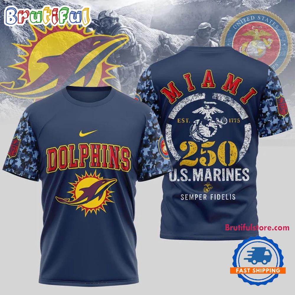 NFL Miami Dolphins US Marines 250 Years Est.1775 Unisex 3D T Shirt