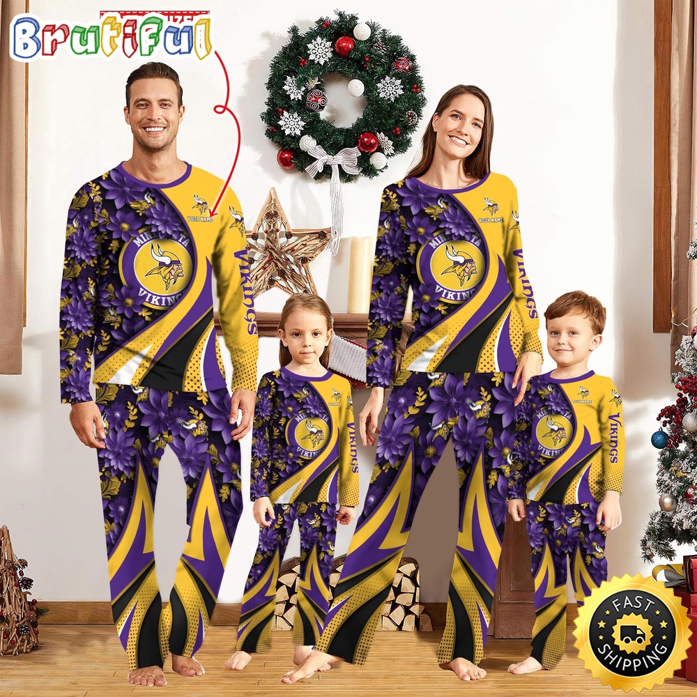 NFL Minnesota Vikings Pajamas Flower For Family Custom Name Pajamas