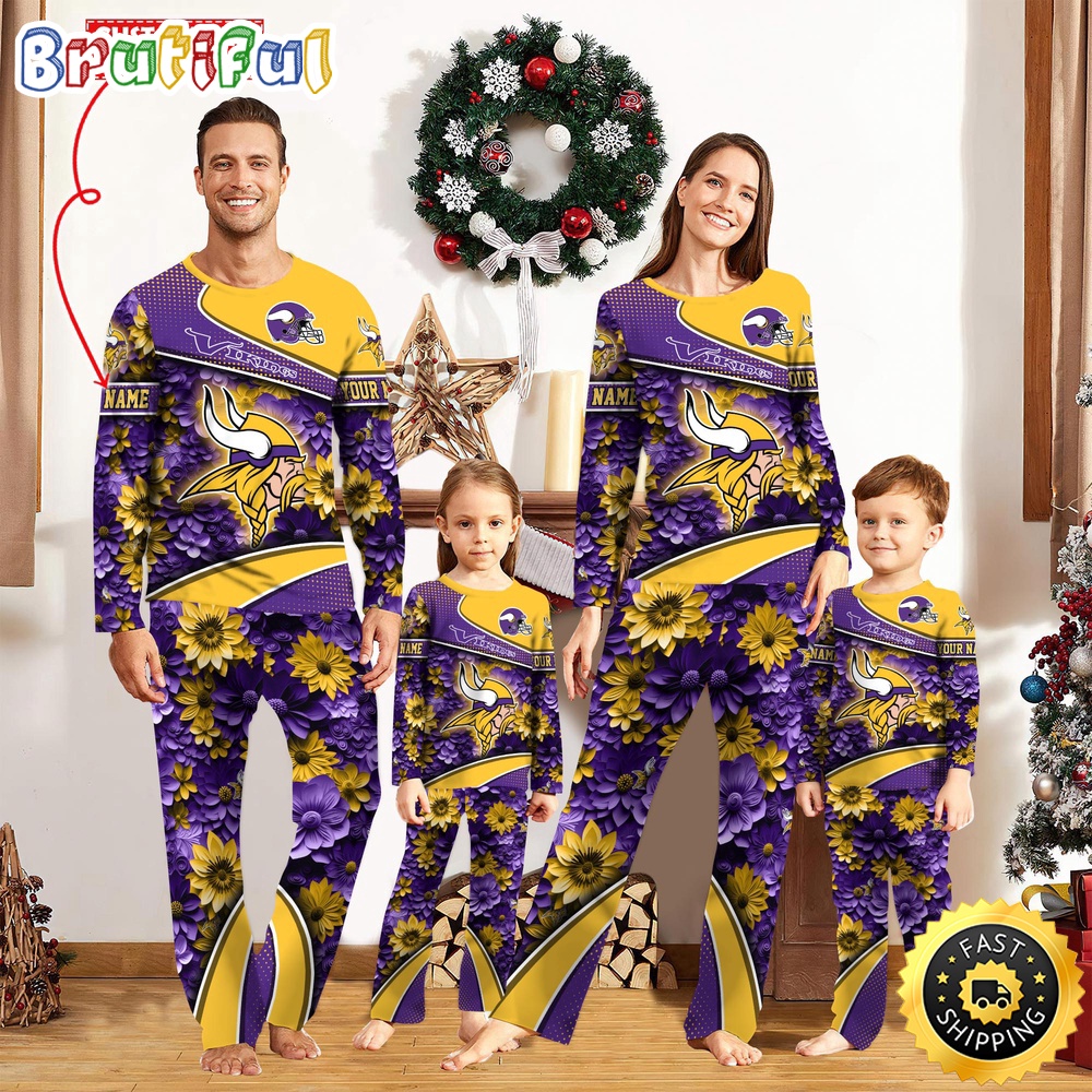 NFL Minnesota Vikings Pajamas Flower Sports For Family Custom Name Pajamas