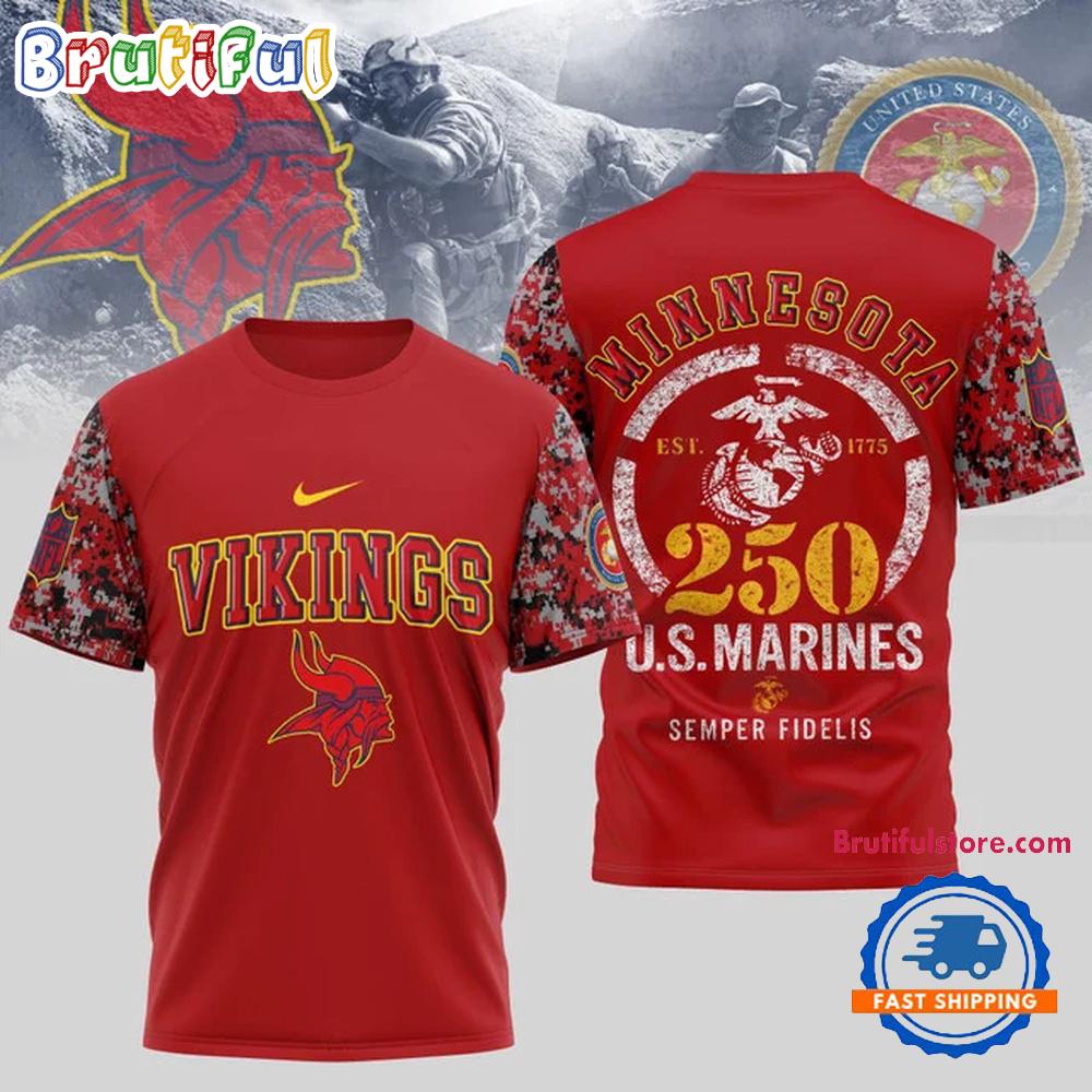 NFL Minnesota Vikings US Marines 250 Years Semper Fidelis 3D Shirt