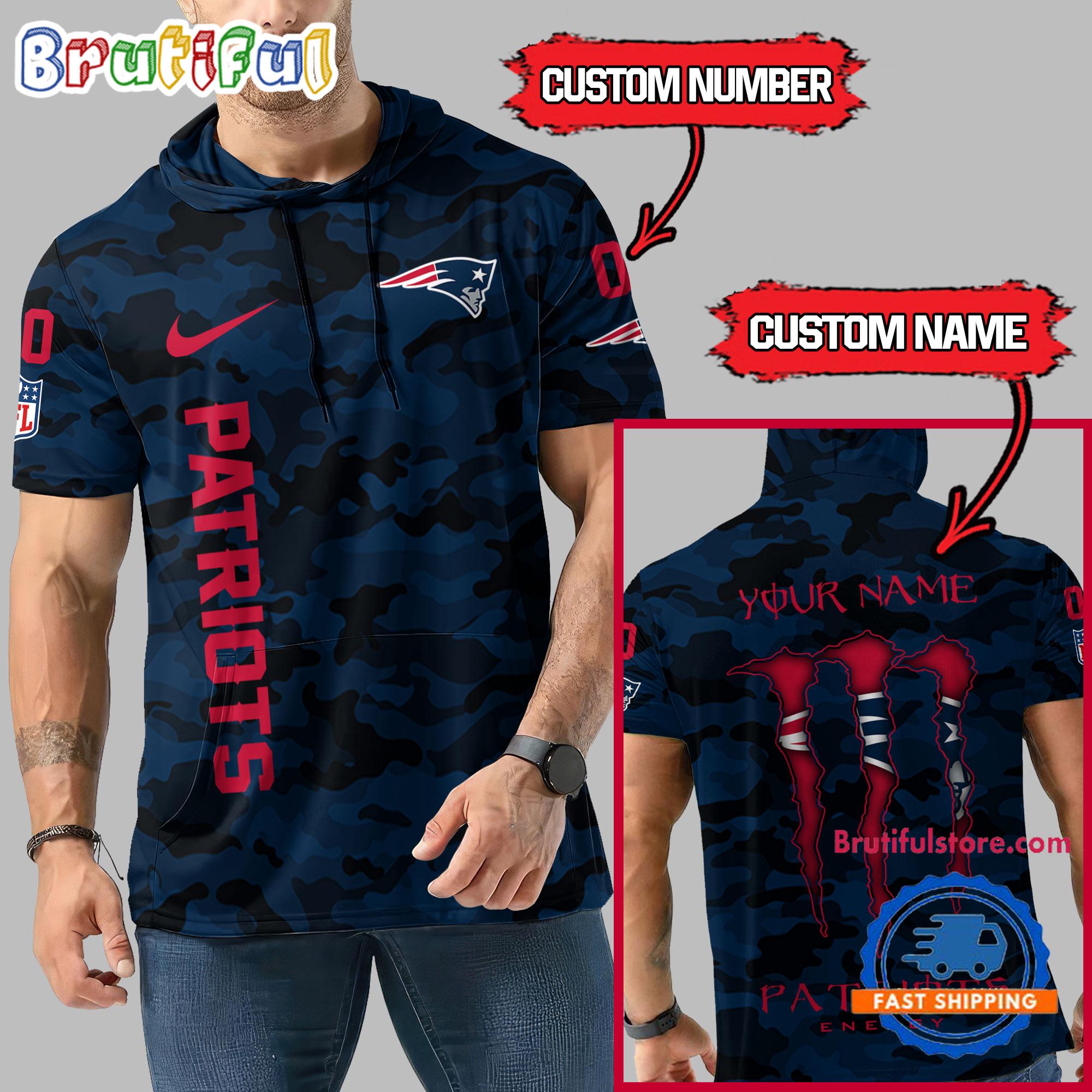 NFL New England Patriots Custom Name Camo Sleeveless Hoodie Design
