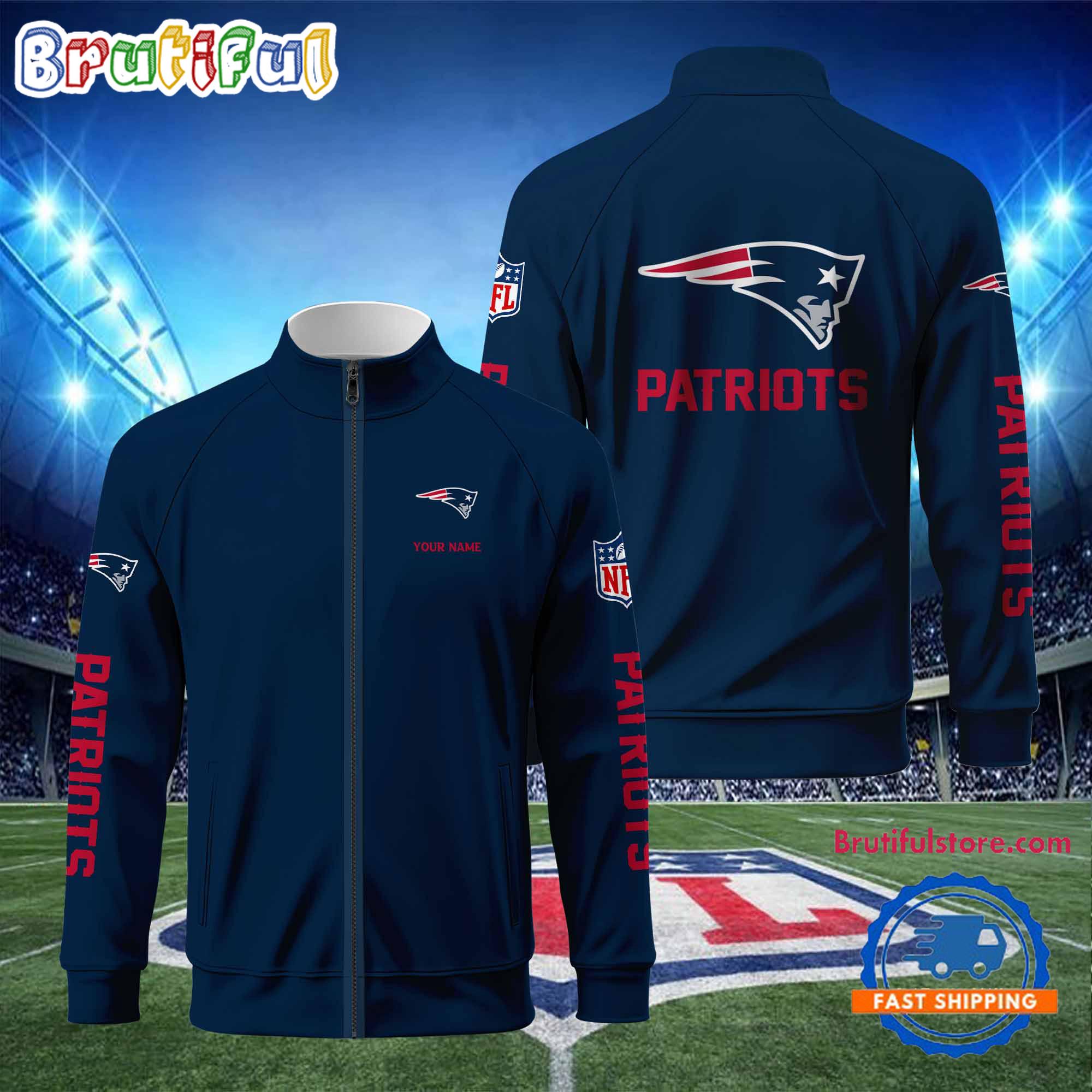 NFL New England Patriots Football Logo Team Standing Neck Zipper Jacket, Custom Football Zipper Jacket