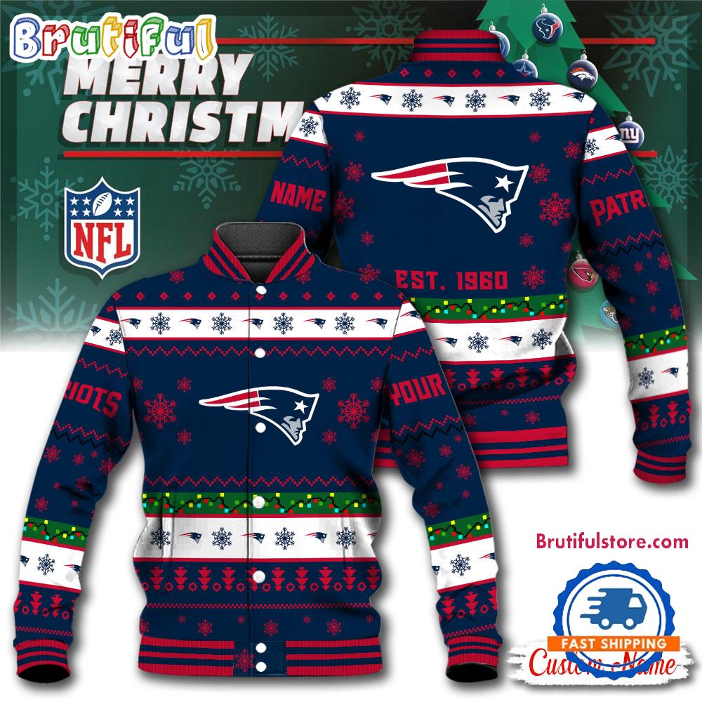 NFL New England Patriots Snow Xmas Tree Christmas Custom Baseball Jacket