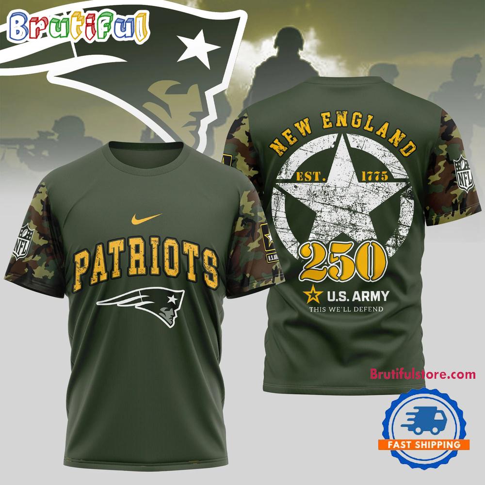 NFL New England Patriots US Army 250th Birthday Celebration 3D Shirt