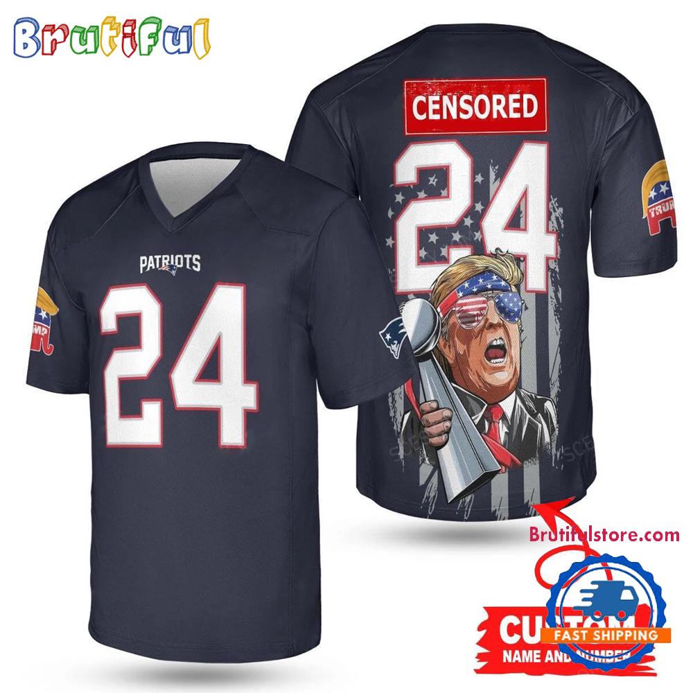 NFL New England Patriots x Donald Trump With Super Bowl Trophy Limited Edition Football Jersey