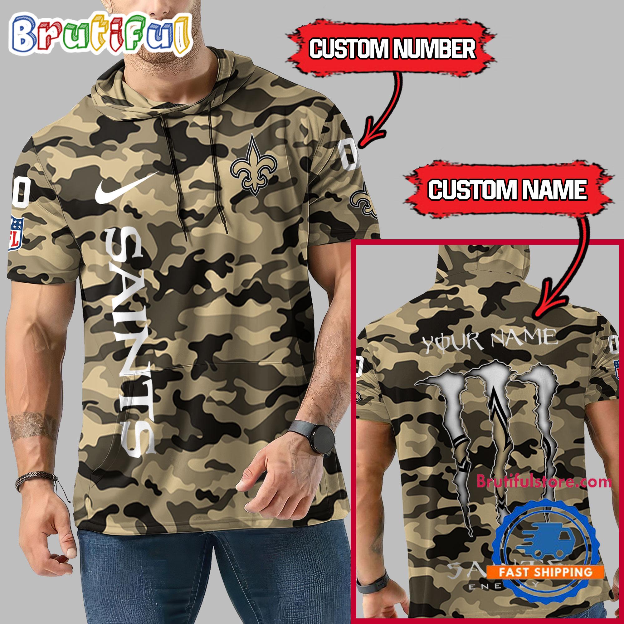 NFL New Orleans Saints Custom Name Camo Sleeveless Hoodie Design