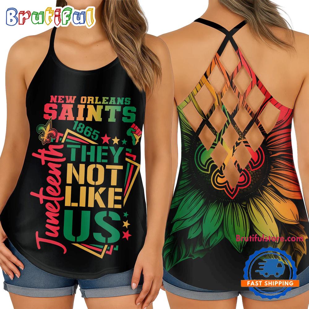 NFL New Orleans Saints Juneteenth 1865 They Not Like US Women's Criss Cross Tank Top