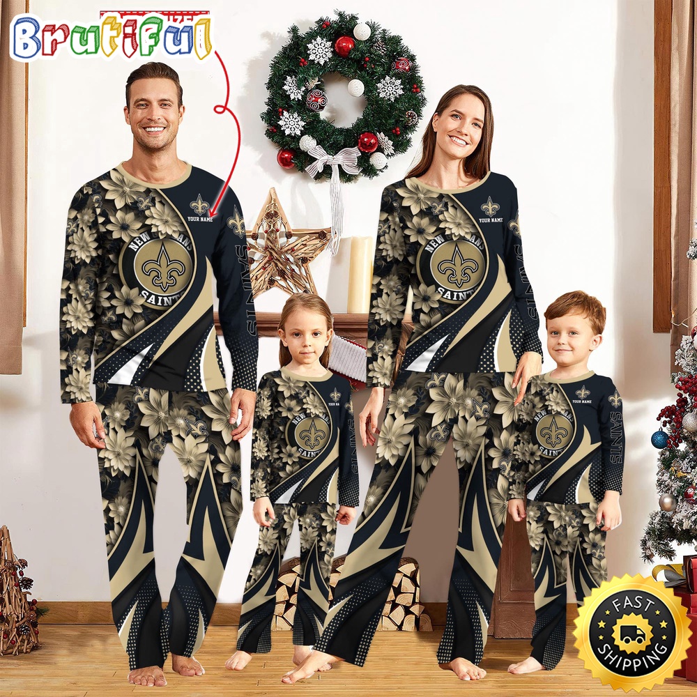 NFL New Orleans Saints Pajamas Flower For Family Custom Name Pajamas